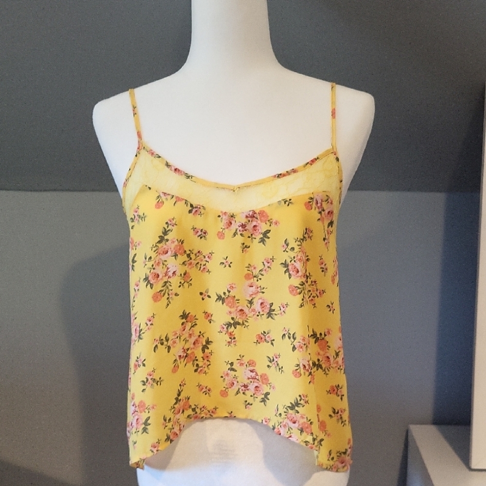 Floral Yellow Adjustable Spaghetti Strap Top